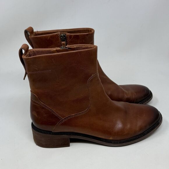 Franco Sarto Brindle Ankle Boots Womens 7.5 M Brown Leather Side Zip Chic Riding - Picture 1 of 15